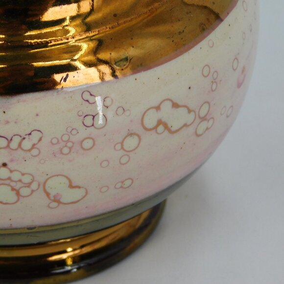 Copper Lusterware Pitcher Antique Staffordshire 5 1/4" Single Pink Band FLAW - Picture 6 of 9